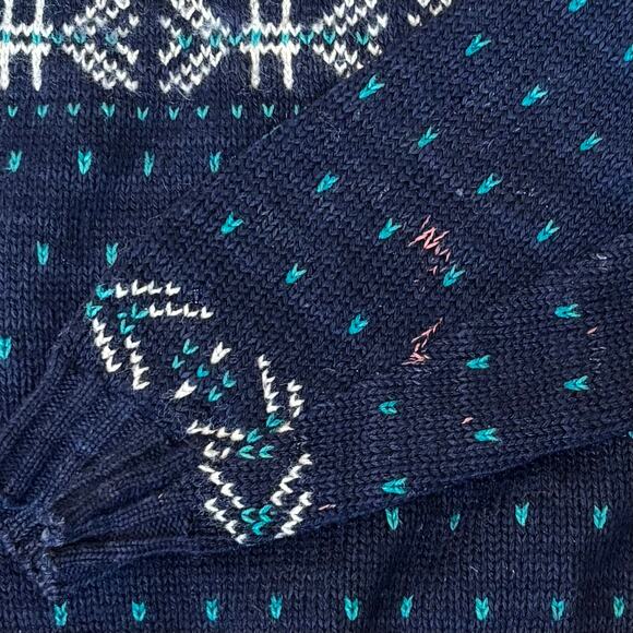 VTG 90s REI Nordic Sweater Fair Isle Wool Blend 1/4 Zip Blue Mens Size XL - Picture 4 of 8